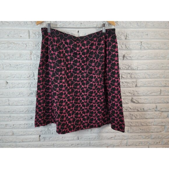 Dress Barn Womens Skirt 16 Mini ALine Black Pink Floral Eyelet Career FLO268E - Picture 5 of 7